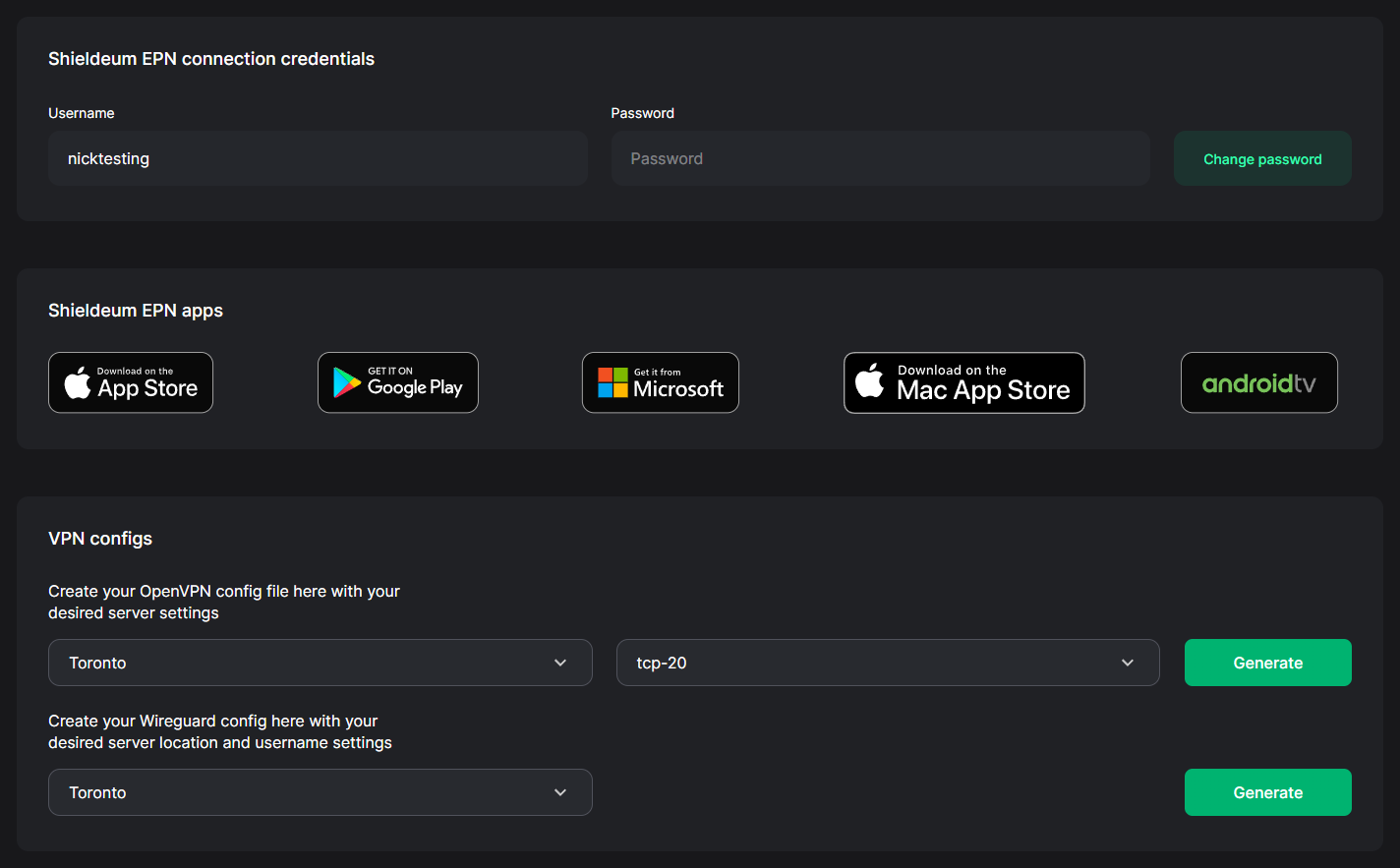 shieldeum EPN connection credentials